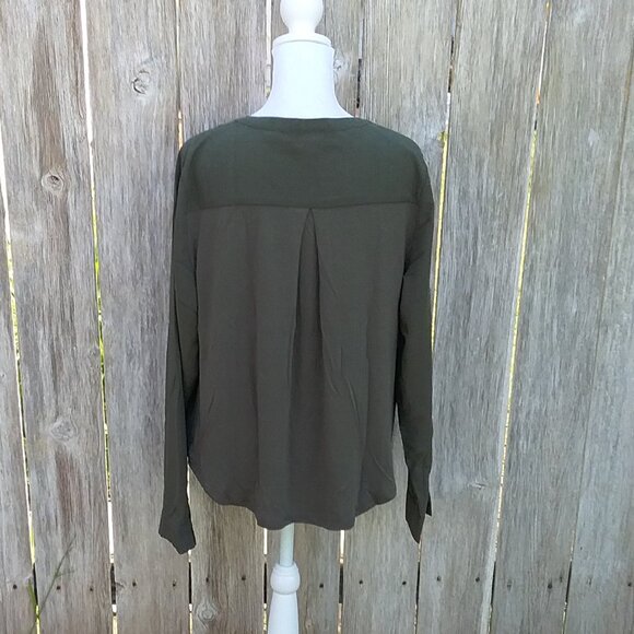 A New Day Womens Shirt Size XL Olive Green Long Sleeve Tie Front Button Down - Picture 6 of 7